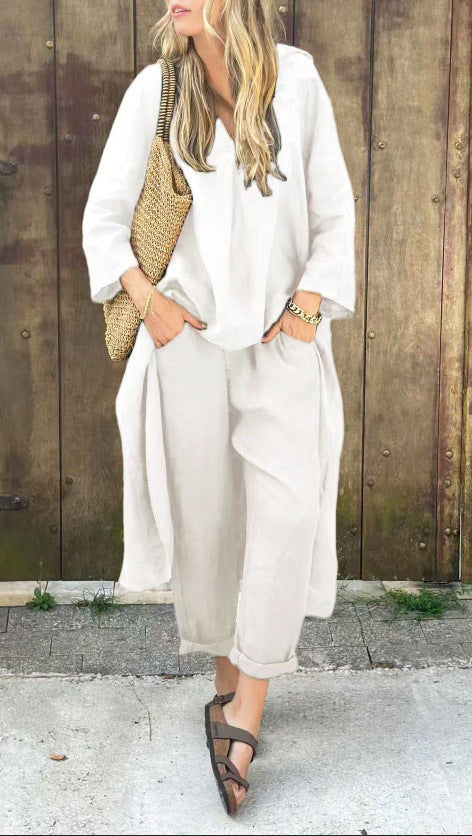 Loose 2-piece set with V-neck and pockets