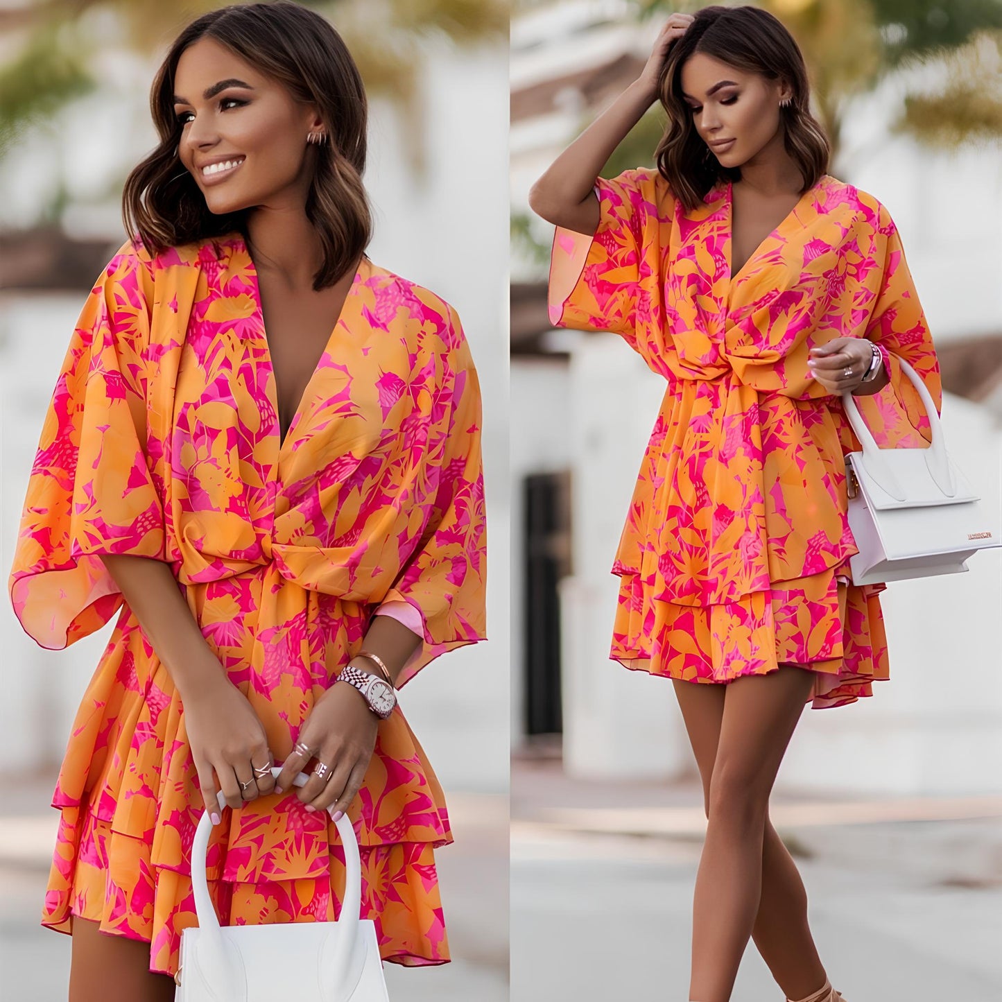 Flowing dress, feminine and bold