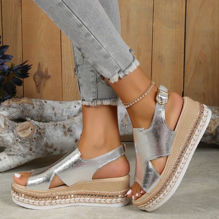 Shiny Open Toe Summer Wedge Heel Sandal