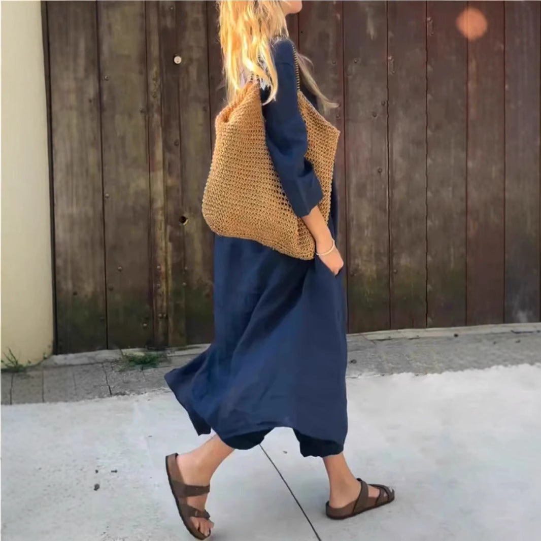 Loose 2-piece set with V-neck and pockets
