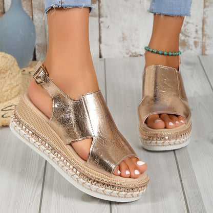Shiny Open Toe Summer Wedge Heel Sandal