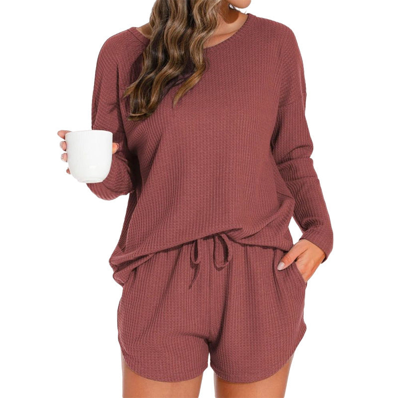 Women's waffle knit pajamas with long sleeves