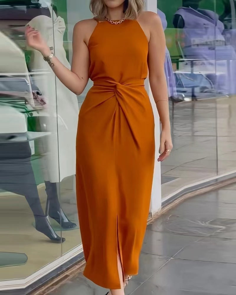 New solid summer dress with spaghetti straps, sleeveless