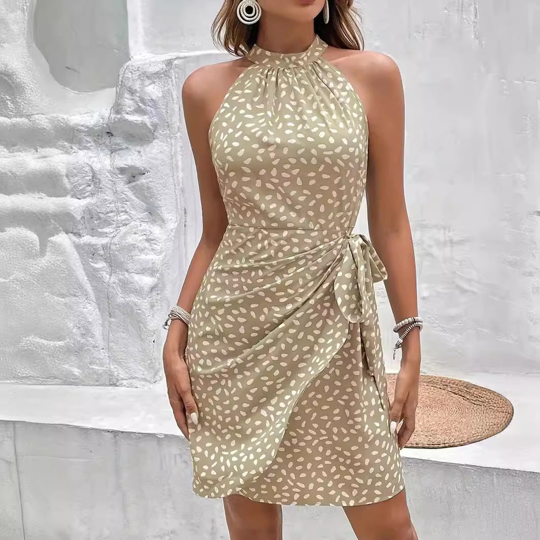 High Neck Knotted Belt Dress
