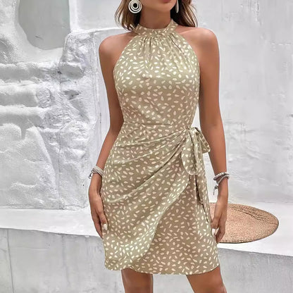 High Neck Knotted Belt Dress