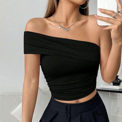 Off-the-shoulder cropped tank top