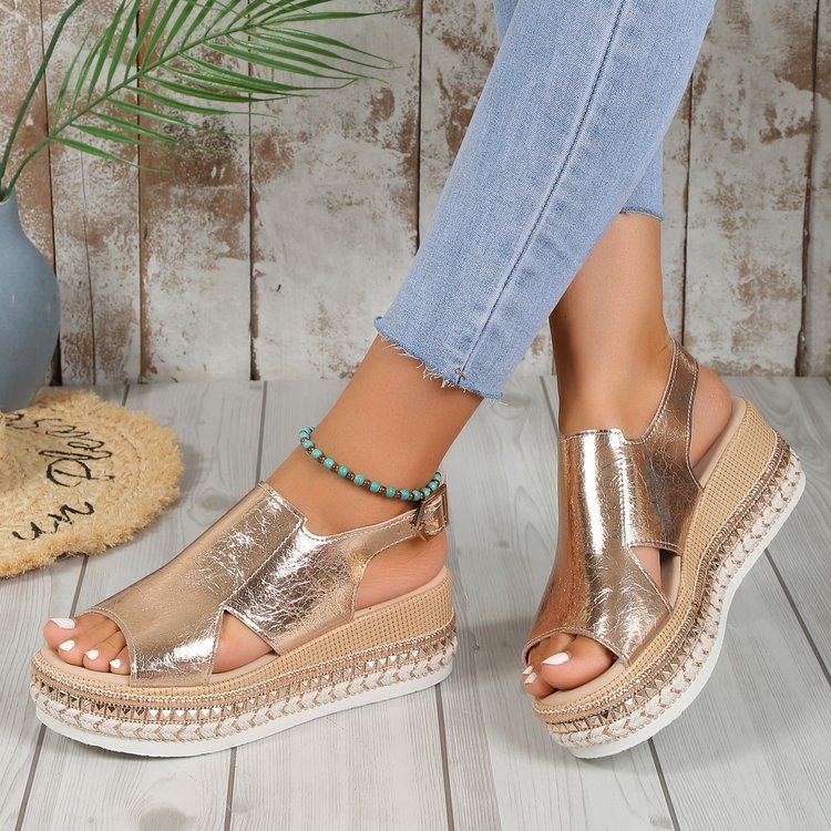 Shiny Open Toe Summer Wedge Heel Sandal