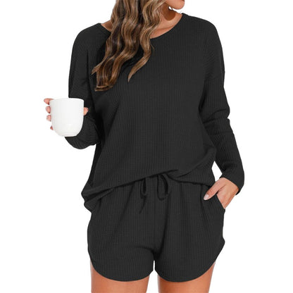 Women's waffle knit pajamas with long sleeves