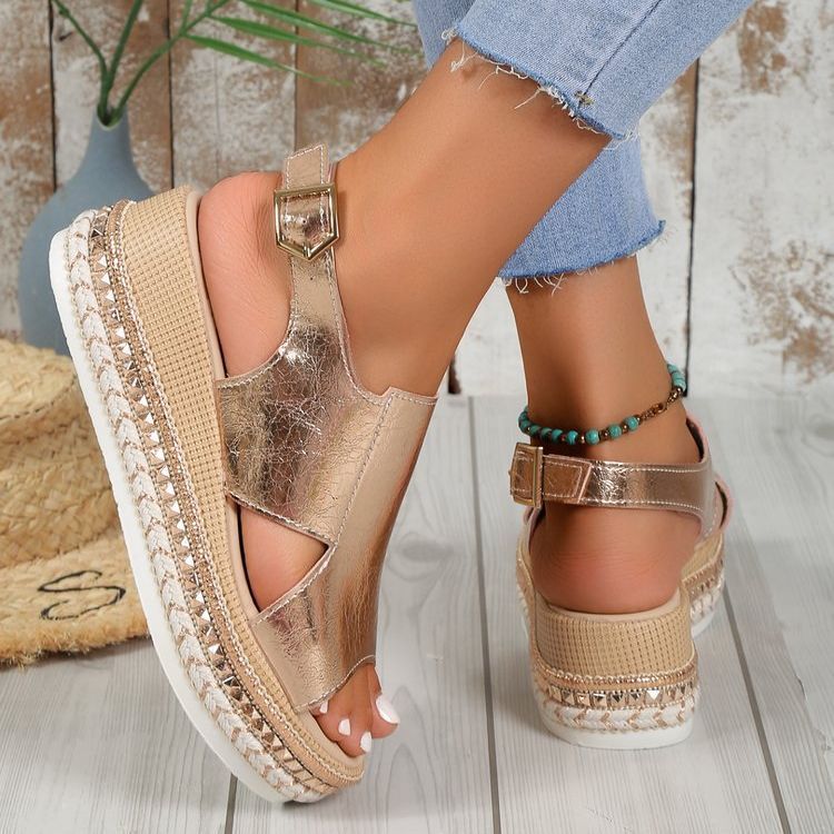 Shiny Open Toe Summer Wedge Heel Sandal