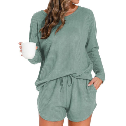 Women's waffle knit pajamas with long sleeves
