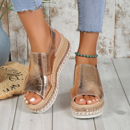 Shiny Open Toe Summer Wedge Heel Sandal