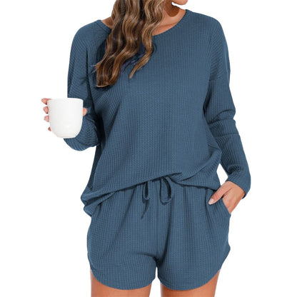 Women's waffle knit pajamas with long sleeves