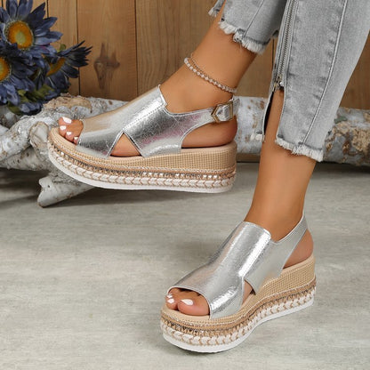Shiny Open Toe Summer Wedge Heel Sandal