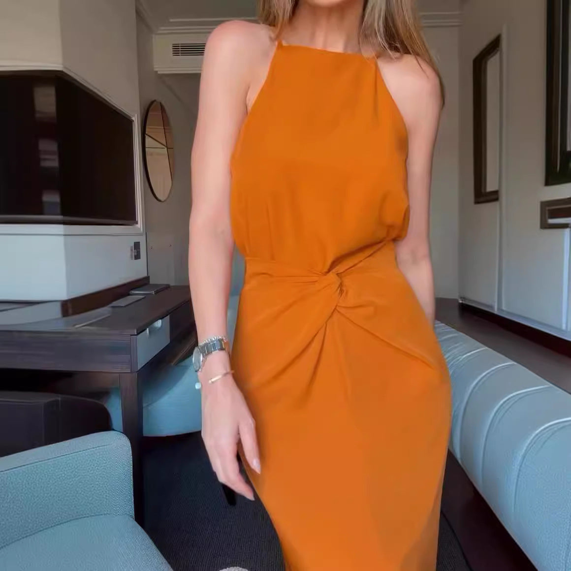 New solid summer dress with spaghetti straps, sleeveless
