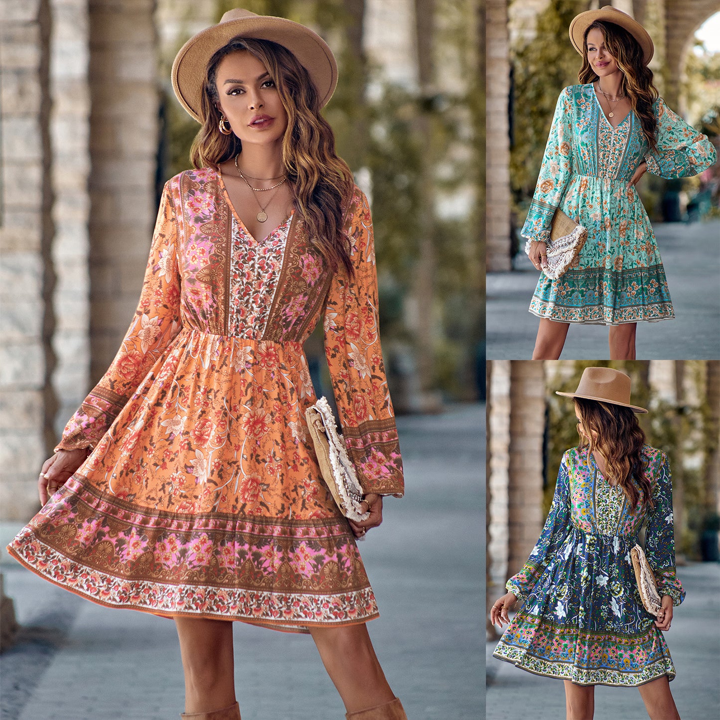 Lightweight Bohemian dress in flowing fabric 